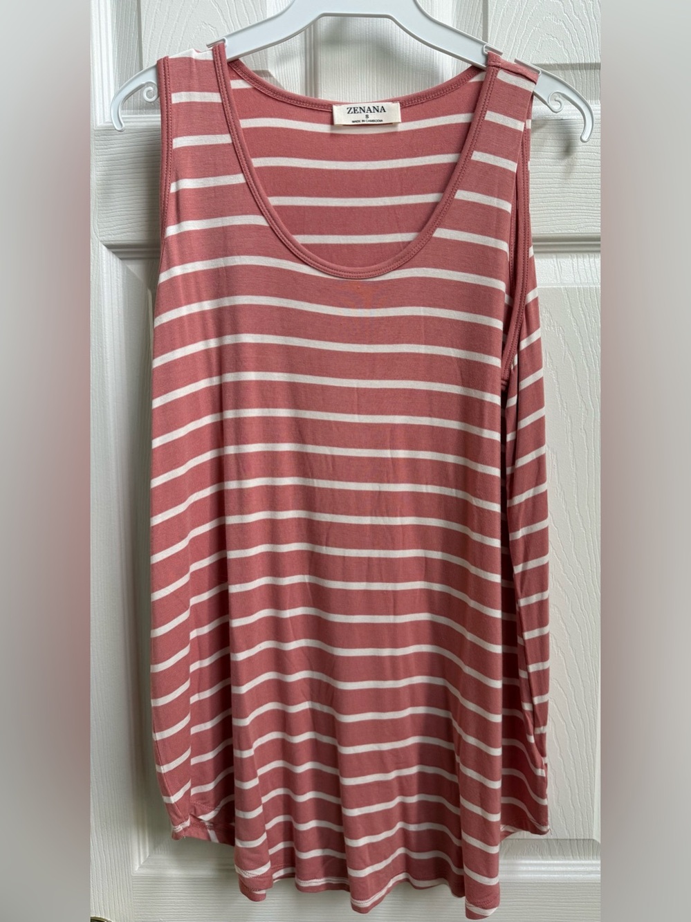 Zenana Striped Tank Top Top - Dusty Rose & White